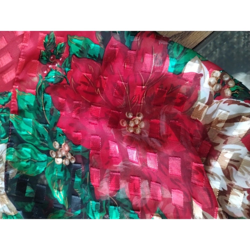 Women's Sheer Checkered Poinsettia Floral Christmas Scarf 12.5" X 58" Nice - Picture 6 of 8